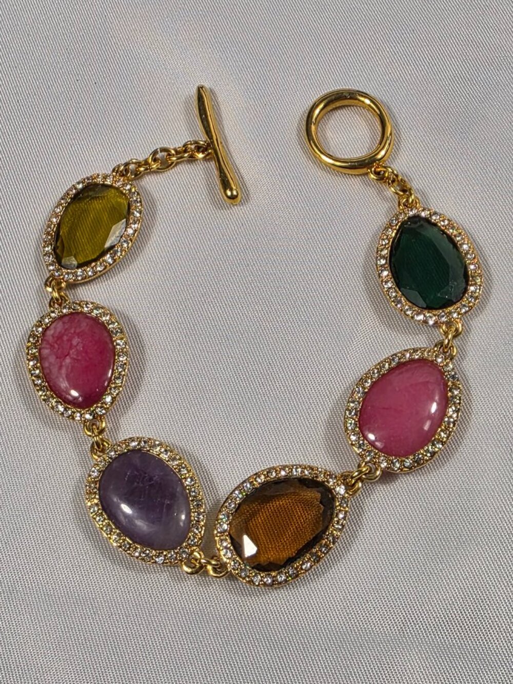 Lauren Ralph Lauren Gold-Tone Multicolored Gemstone Toggle Bracelet